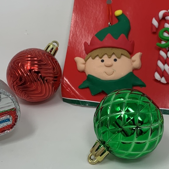 8 piece lot Christmas tree ornaments decorations Elf trees tv and balls new - Picture 3 of 12